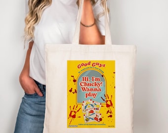 Childs Play movie tote bag, 80s horror movie book bag, Chucky doll tote, gothic, student gift, Horror Gothic bag, Movie horror killer tote