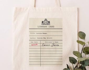 Personalised library card tote, Customised library name card bag, bag for book lover, library ticket bag, personal library card book bag
