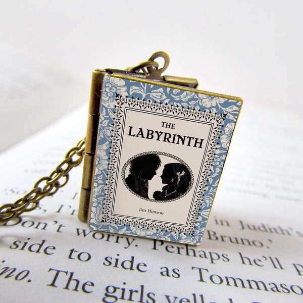 Labyrinth movie book locket necklace 1980s movies 80s gift Goblin king David Bowie movie lover gift vintage book locket