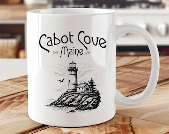 Murder she wrote mug, Cabot Cove 80s TV show gift, Jessica Fletcher cup, Lady cop, Detective crime 1980, Nostalgic, lighthouse coffee mug