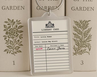 Personalised library card, Customised library name card keying, keying for book lover, library ticket keychain, personal library card