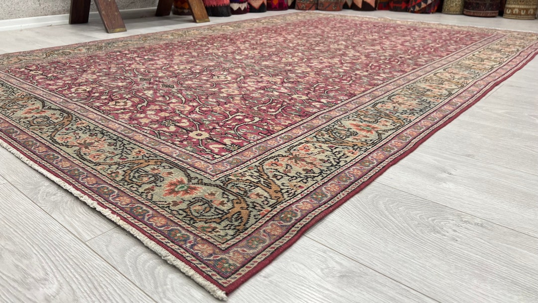 Turkish Pink Vintage Rug 4x7 Antique Rug Bedroom Rug Etsy