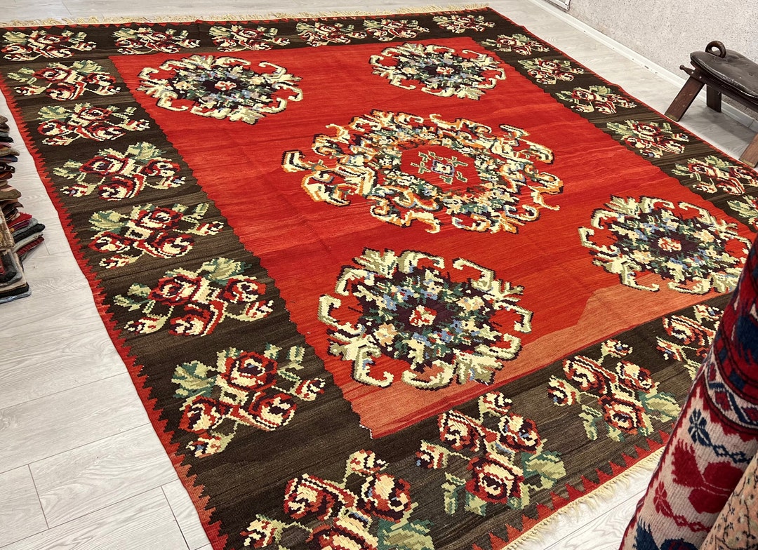 9x10 Vintage Rug Oversize Red Kilim Rug 9x10 Kilim Rug Red Etsy