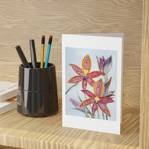 Australische (WA) Queen of Sheba Orchidee Flora Print Grußkarten (1 oder 10 Stück)