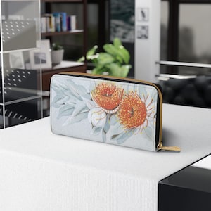 Zipper Wallet, Australian (WA) Eucalyptus Mottlecah Vegan Leather Card Holder, Cash Purse