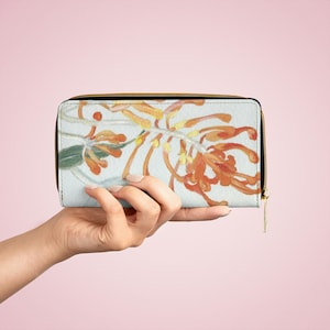 Cartera con cremallera, tarjetero de piel vegana Australian Royal Grevillea, monedero