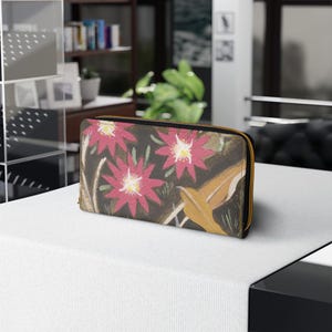 Cartera con cremallera, tarjetero de cuero vegano, monedero, Calandrinia quadrivalvis Parakeelya australiana (NT)
