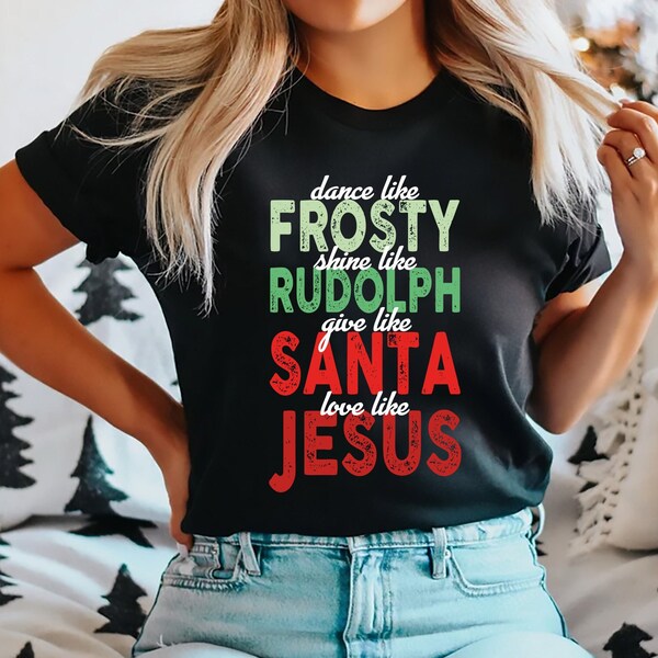 Women's Christmas Plaid Sleeve Top | 'Dance Frosty, Shine Rudolph' Saying | Long Sleeve Tee | Red Holiday Shirt - View #6
