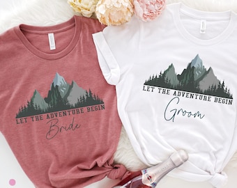 Let The Adventure Begin Bride T-shirt, Camper Groom Sweatshirt, Honeymoon Tees, Wedding Trip Shirt, Bride and Groom Camp Shirt