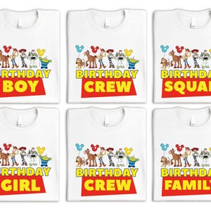 Camiseta de cumpleaños de Toy Story para niño y niña, camiseta de fiesta de cumpleaños familiar de Disney, camiseta del equipo de cumpleaños de Pixar, camiseta de cumpleaños del sheriff Woody Jessie imagen 5