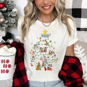 Camiseta navideña de Toy Story, camiseta navideña con luces de árbol de Disney Pixar, camiseta navideña de Buzz, Woody, Jessie y Rex, sudadera navideña de Disneyland