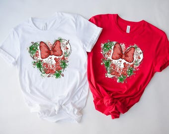 Camiseta navideña de Minnie de Disney, camiseta navideña de Minnie Coquette, camiseta navideña a juego para niñas de Disney, camiseta navideña de Disney 2026