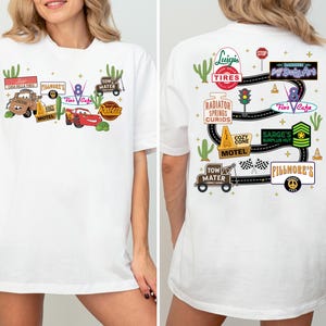 Carte Cars de Radiator Springs T-shirt, T-shirt Cars Disney Pixar, T-shirt Lightning McQueen et Tow Mater, T-shirt Route 66 Cozy Cone Family Trip