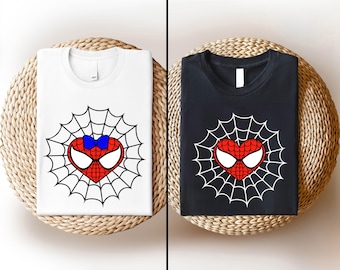 T-shirt Saint-Valentin Spider-Man et Spider-Girl, chemise famille araignée Disney, chemise 2026 assortie Disneyland Saint-Valentin, t-shirt coeur Spiderman