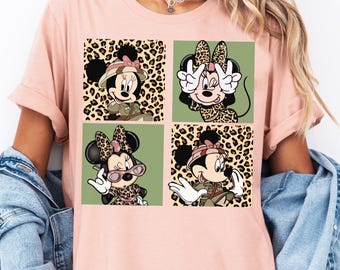 Disney Minnie Safari Shirt, Leopard Design Minnie T-Shirt, Animal Kingdom Safari Group T-Shirt, Disneyland Matching Family Safari Tee