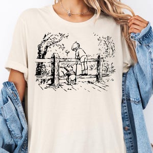Maglietta Disney Winnie the Pooh e Christopher Robin, maglietta con schizzo di Winnie the Pooh, maglietta vintage con orsetto Pooh, maglietta con scritta &quot;Vacanza in famiglia a Disneyland&quot;