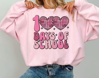 100 Days of School Shirt, Heart Disco Ball School Shirt, Students Matching Shirt, Lovely Teacher Sweatshirt, 100th Day Of School Celebration