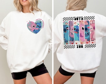Disney Stitch och Angel Alla hjärtans dag-tröja, Disney partröja, Disney Alla hjärtans dag-tröja, Better Together-tröja, Disney Love You-tröja