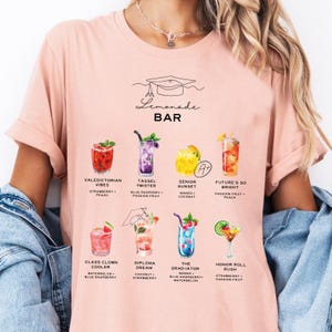 Chemise recettes de cocktails bar limonade, t-shirt menu cocktail de remise des diplômes avec ses camarades de classe, chemise de remise des diplômes, t-shirt cadeau cocktails vacances d'été