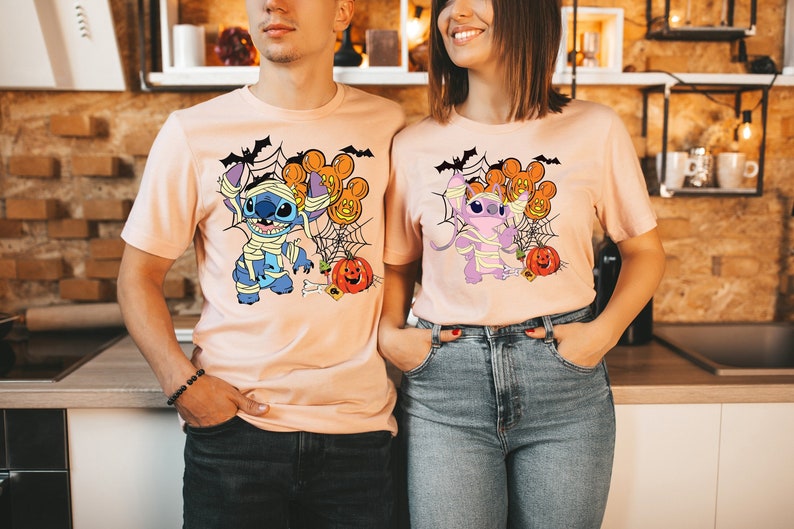 Disney Stitch an Angel Halloween Shirt, Stitch Angel Couple T-Shirt, Disney Trick or Treat Matching Shirt, Disneyland Spooky Season Shirt