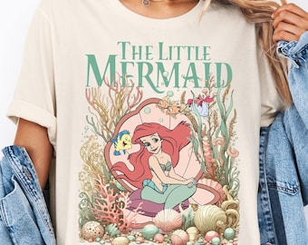 Disney die kleine Meerjungfrau Shirt, Prinzessin Ariel Flounder und Sebastian T-Shirt, Disney Prinzessin Geschenk Tee, Disneyland Reise passende Mädchen T-Shirt