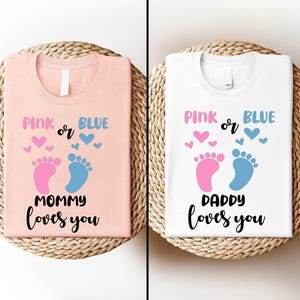 Koszulka ciążowa, różowa lub niebieska koszulka We Love You, koszulka z ogłoszeniem o narodzinach dziecka, koszulka na baby shower, koszulka ciążowa, przyszła mama, nowa mama