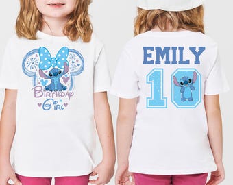 Custom Stitch Birthday Girl Shirt, Disney Stitch Birthday Kids T-shirt, Disneyland Birthday Party Tee, Minnie Bow Stitch Toddler Shirt