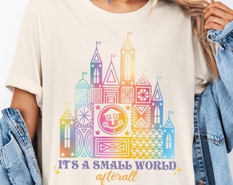 Camiseta "Es un mundo pequeño" de Disney, camiseta "Castillo mágico colorido de Disney", camiseta "Viaje a Magic Kingdom", camiseta "Vacaciones familiares en Disneyland"