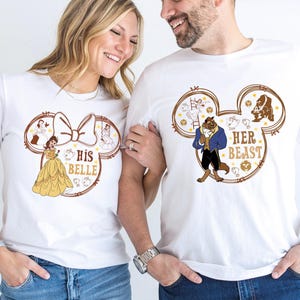 Disney His Belle And Her Beast Couple Shirt, Beauty and The Beast T-Shirt, Princess Beauty Shirt, Disney Couple Tee, Valentine&#39;s Day Tee
