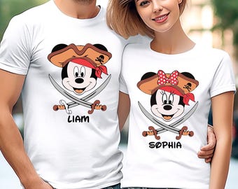 Personalized Disney Mickey Minnie Shirt, Mickey Minnie Couple Matching T-Shirt, Mickey Minnie Pirate Shirt, Disney Cruise Vacation Tee