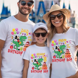Maglietta personalizzata per il compleanno di Topolino e Dinosauro, maglietta per il compleanno di Topolino Disney, maglietta coordinata per la vacanza di compleanno a Disneyland