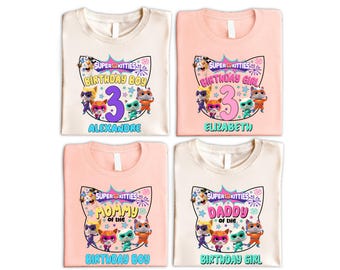 Camiseta de cumpleaños de Disney Supper Kitties para niña y niño, camiseta de viaje familiar de cumpleaños a Disneyland, camisetas de cumpleaños para niño, camiseta de regalo de cumpleaños para niña