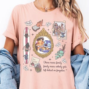 Maglietta &quot;Ohana Means Family&quot; di Lilo & Stitch, T-shirt Disney Ohana, T-shirt coordinata per la famiglia Lilo e Stitch, Magliette regalo per le vacanze in famiglia a Disneyland