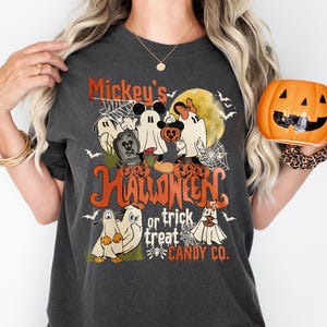 Mickey&#39;s Halloween T-Shirt, Disney Trick or Treat Candy Co Sweatshirt, Disneyland Halloween Trip Sweater, WDW Ghost Halloween Party Tee