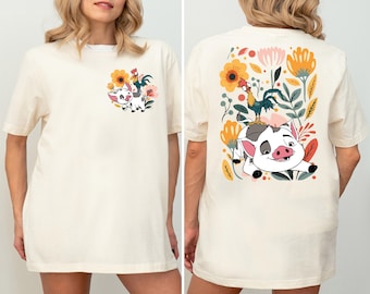 Disney Pua and Hei Hei Shirt, Disney Pua & Hei Hei Floral T-Shirt, Disney Moana Shirt, Magic Kingdom Tee, Funny Hei Hei Shirt, WDW Trip Tee
