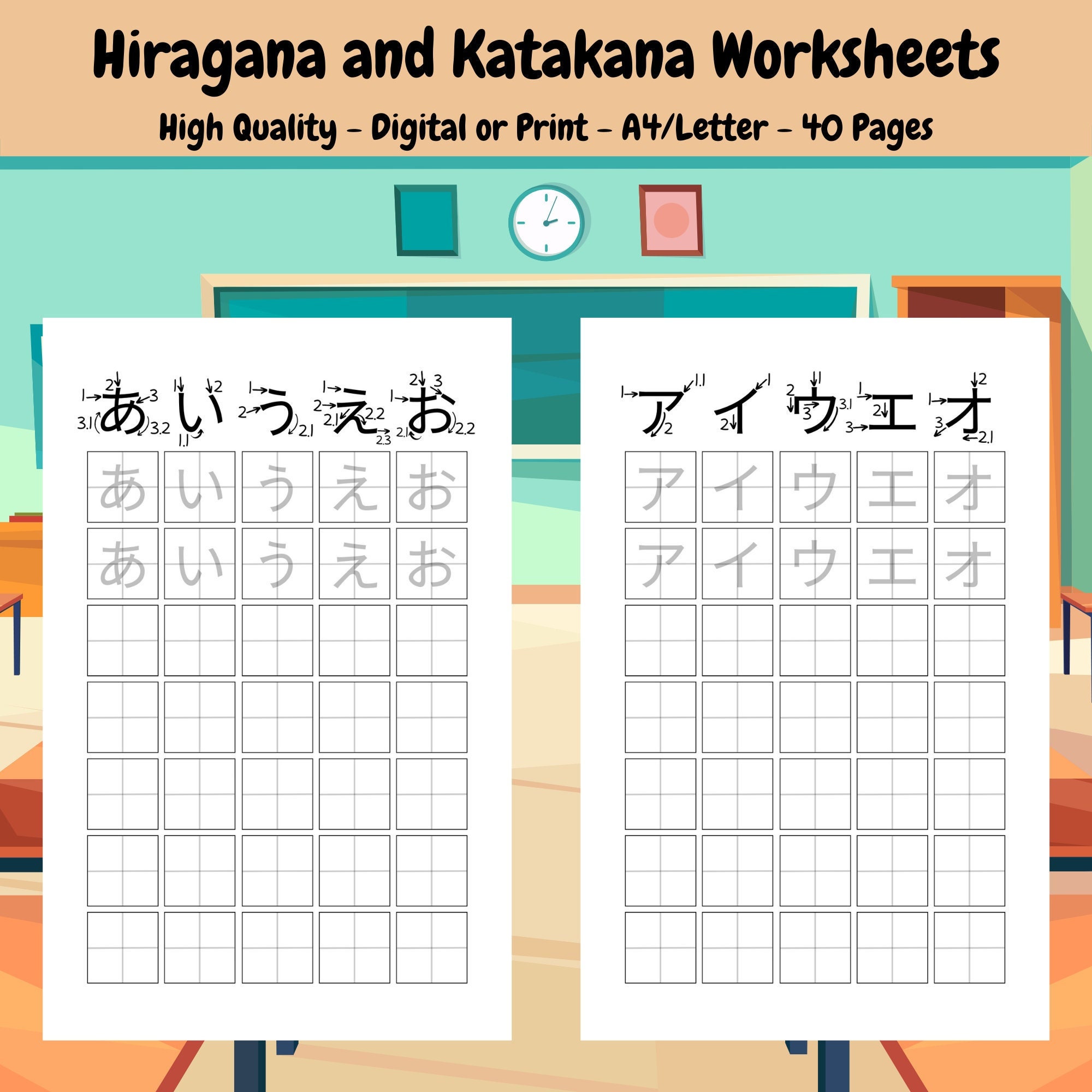 Japanese Hiragana and Katakana Worksheets Etsy