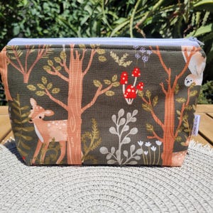 Zipper pouch bag in woodland forest animal fabric