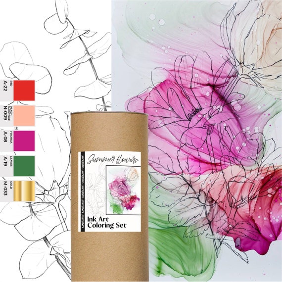 ART COLORING SET summer Flowers. Kamenskaya Alcohol Ink. Art Kit