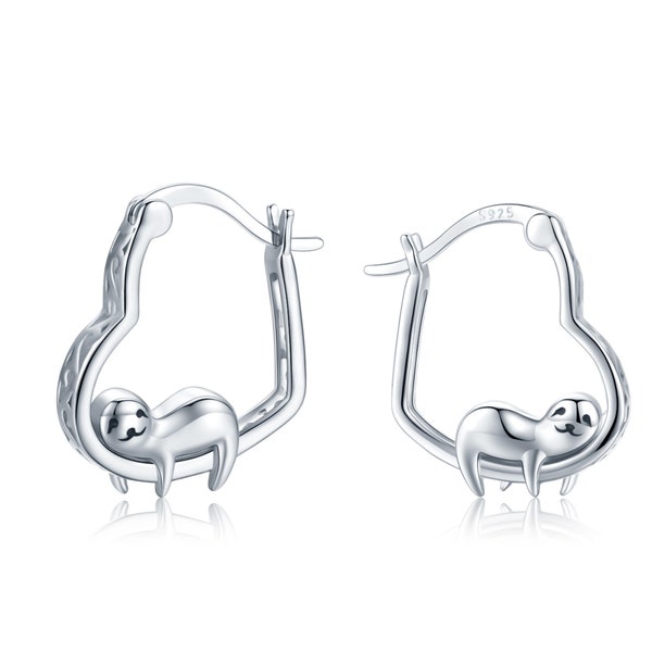 Sloth Earrings Sterling Silver Cute Origami Sloth Small Hoop Earrings Jewelry Gifts