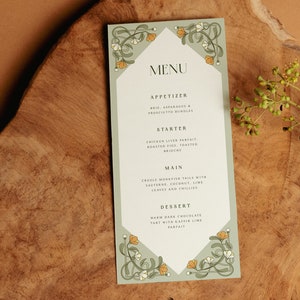 Plantilla de menú de boda Art Nouveau, menú de boda vintage imprimible, tarjetas de menú de boda imprimibles, descarga de menú editable, descarga instantánea
