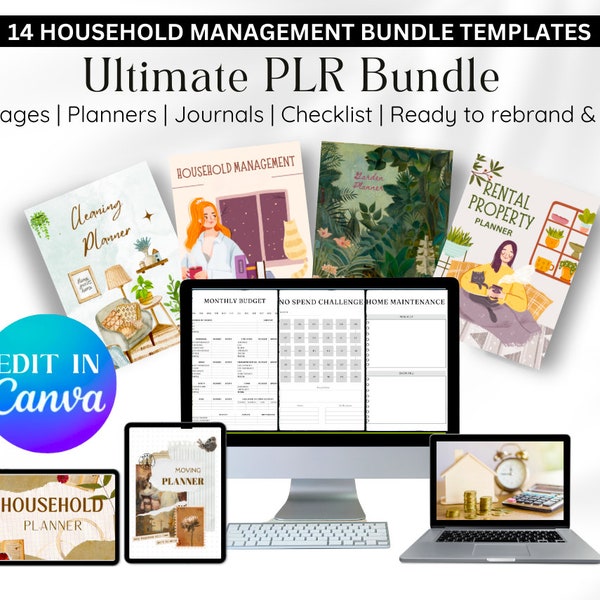 570+ Pages Canva PLR Household Management Bundle Templates, 14 Household Journal Resell Template Bundle, Done For You Templates, PLR Product