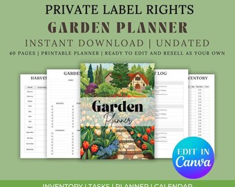 Canva Garden Planner Template, PLR MRR Canva Templates, Done For You Templates, PLR Products, Gardening Journal, Printable Canva Templates