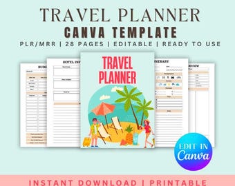 PLR Travel Planner Template, Travel Itinerary, Travel Planner Journal, Travel Planner Canva,  Resell Rights, Printable Planner, PLR Planner