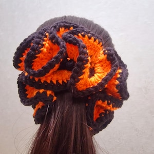 Handmade Crochet Scrunchie: Orange & Black Halloween Hair Tie
