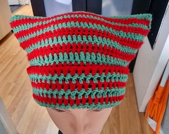 Custom Crochet Striped Cat Ear Beanie: Fuzzy Kitty Hat
