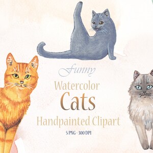 Clipart de chats mignons et drôles à l'aquarelle, png à télécharger, imprimable