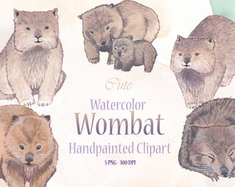 Watercolor Cute Wombats clipart, png download, printable