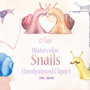 Cliparts d'Escargots mignons à l'aquarelle, png à télécharger, imprimable