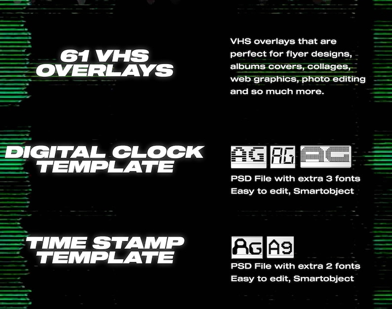 61 VHS PACK - VHS Overlays, Time Stamp Psd Template, Digital Clock Psd ...