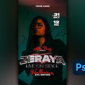 Halloween Flyer, Club Flyer Template, Photoshop Template, DJ Party Flyer, for Social Media, Instant Download
